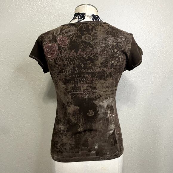 Vtg Y2k Blue Canyon Embellished Mc Bling Burnout Baby Tee Rhinestone Grunge S - Picture 12 of 15